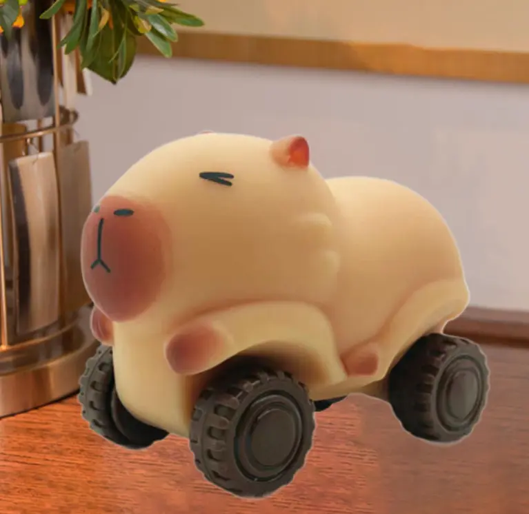 Capybara Squishy Car Toy, Cute Squeeze Fidget Toy with Rolling Wheels, Sensory Desk Decor, Novelty Gift for Teens & Adults, Stress Relief Toy for Home, Office, and Travel