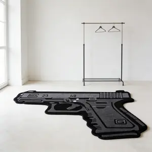 Gun shaped irregular design carpet, black gray contrasting color plush floor mat, entrance anti slip and wear-resistant foot mat, Floor Mats For House, decoration mat suitable for ins style/street trend home decoration, Home Decor Rug