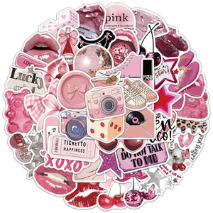 55pcs Pink Cartoon Stickers, Suitable for Scrapbooks, Diaries, Laptops, Water Bottles, Cars, Etc. A Gift with A Positive Message and Based on Beliefs.
