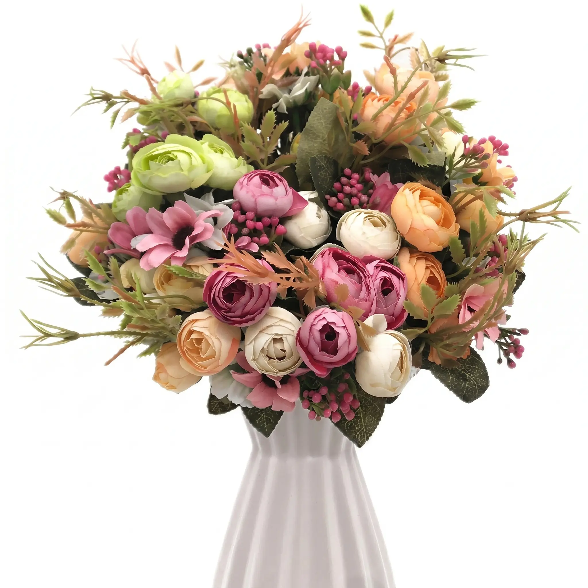 5-Piece Silk Artificial Flower Bouquets with Vases - Floral Decor for Daily Table Top Home Decor, Nursing & Juneteenth Gifts