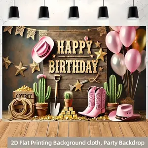 2D Flat Banner, Western Cowboy Theme Birthday Background, Polyester Photography Backdrop, Home Garden Yard Anniversary Party Decor