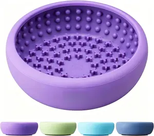 Small Purple Non-Slip Silicone Dog Lick Bowl Freezable Anxiety Relief Lick Mat Enrichment Puzzle Feeder BPA Free Dishwasher Safe Distraction Training Slow Feeder For Puppies Dogs
