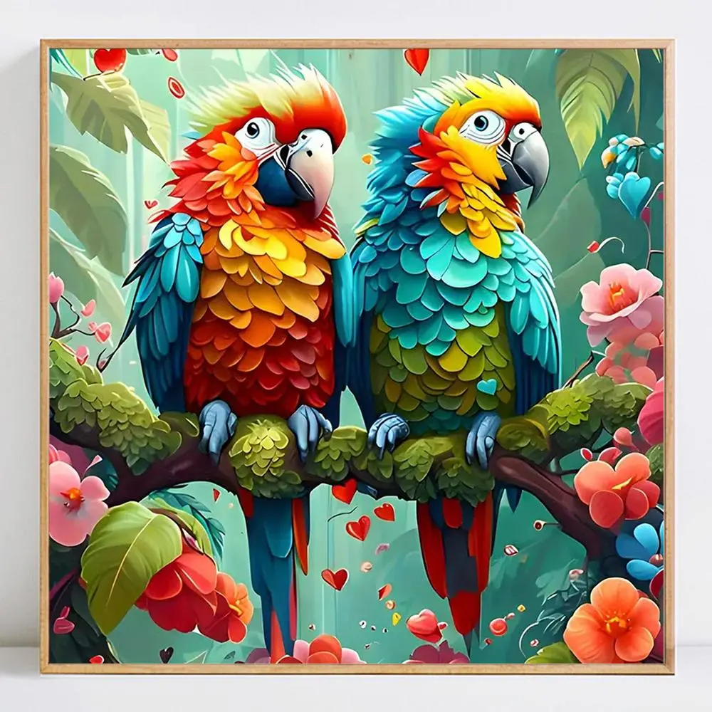 Parrot Pattern DIY Diamond Arts Painting Kit without Frame, DIY Decorative Art Picture with Tools for Beginner, Wall Art Decor for Home Living Room Bedroom, DIY Kits