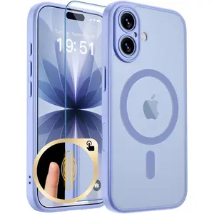 Magnetic for iPhone 17 Case, Upgraded [Camera Control Button] [Full Camera Protection] [with 1 Screen Protector] Translucent Matte Shockproof Protective Phone Cover, Mist Blue