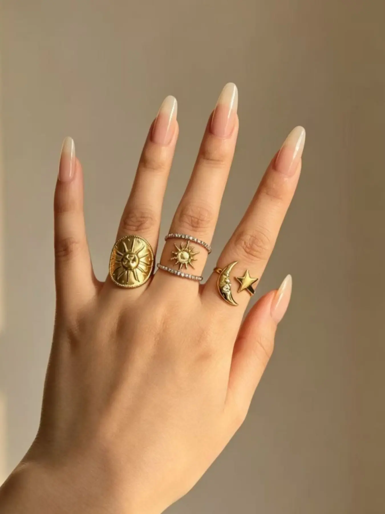 3 Pcs Sun Moon Star Stackable Y2K Rings, Vintage Astro Jewelry, Adjustable Open Ring for Women, 18k Gold Plated, Party & Daily Wear