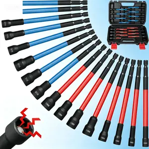 16-Piece Magnetic Nut Driver Bit Set with Storage Box - SAE and Metric Sizes for 1/4" Hex Shank Impact Drills - 6-Inch Long Magnetic Sockets - Secure Grip and Durable Tool Organization