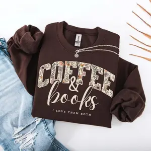Coffee & Books Sweatshirt, Cute Book Lover Shirt, Book Club Shirt, Cozy Reader Gift, Teacher Back to School Graphic Crewneck Pullover Top