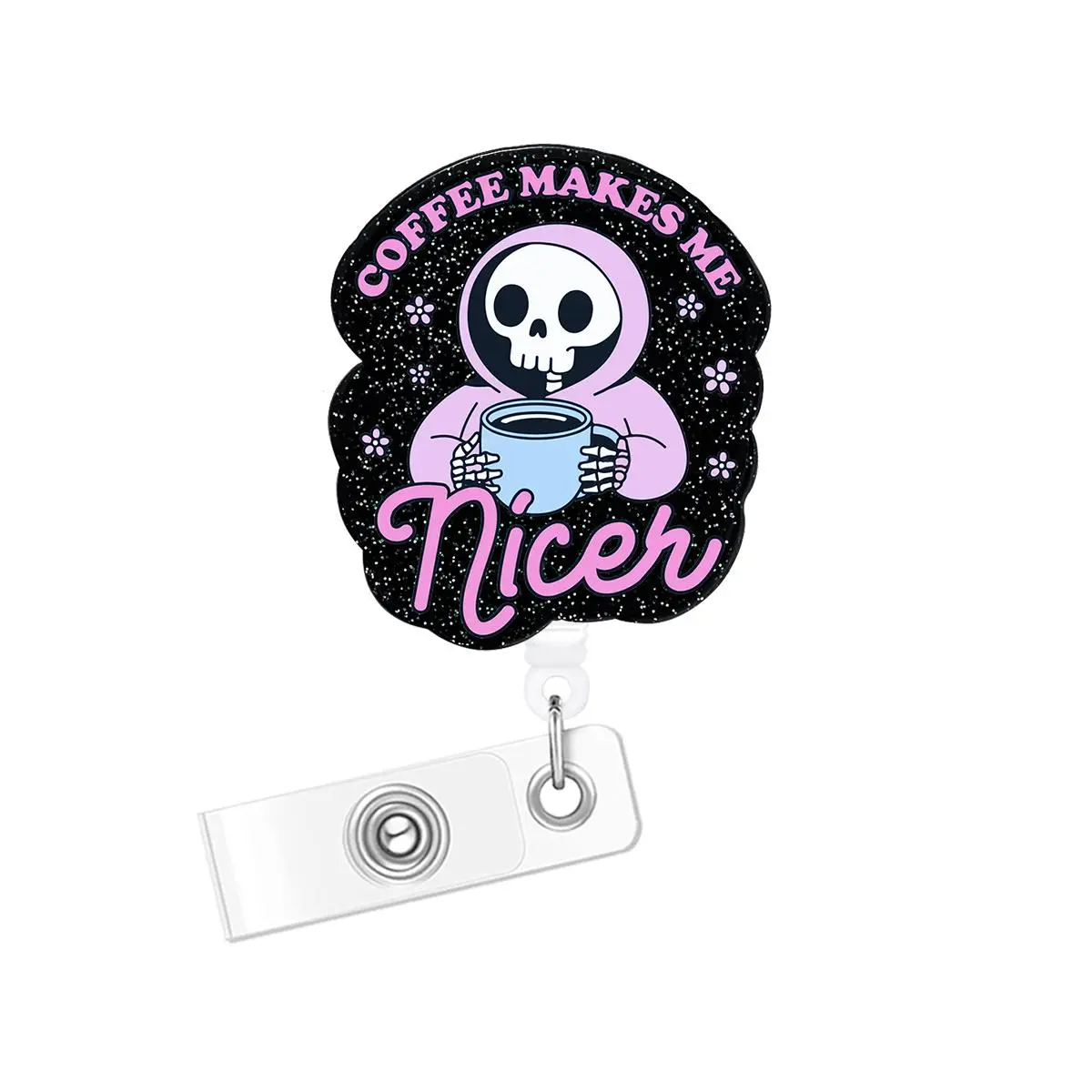 Coffee Makes Me Nicer Letter Pattern Badge Holder, 1 Count/3 Counts Retractable Badge Reel, Name Badge Holder for Nurse Doctor Student Worker Volunteer, Medical Badge Reel