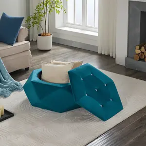 Elegant Velvet Polygon Diamond Tufted Storage Ottoman, Multi-Functional Footrest and Seating Solution for Home, Comfortable and Practical Storage for Living Room and Bedroom