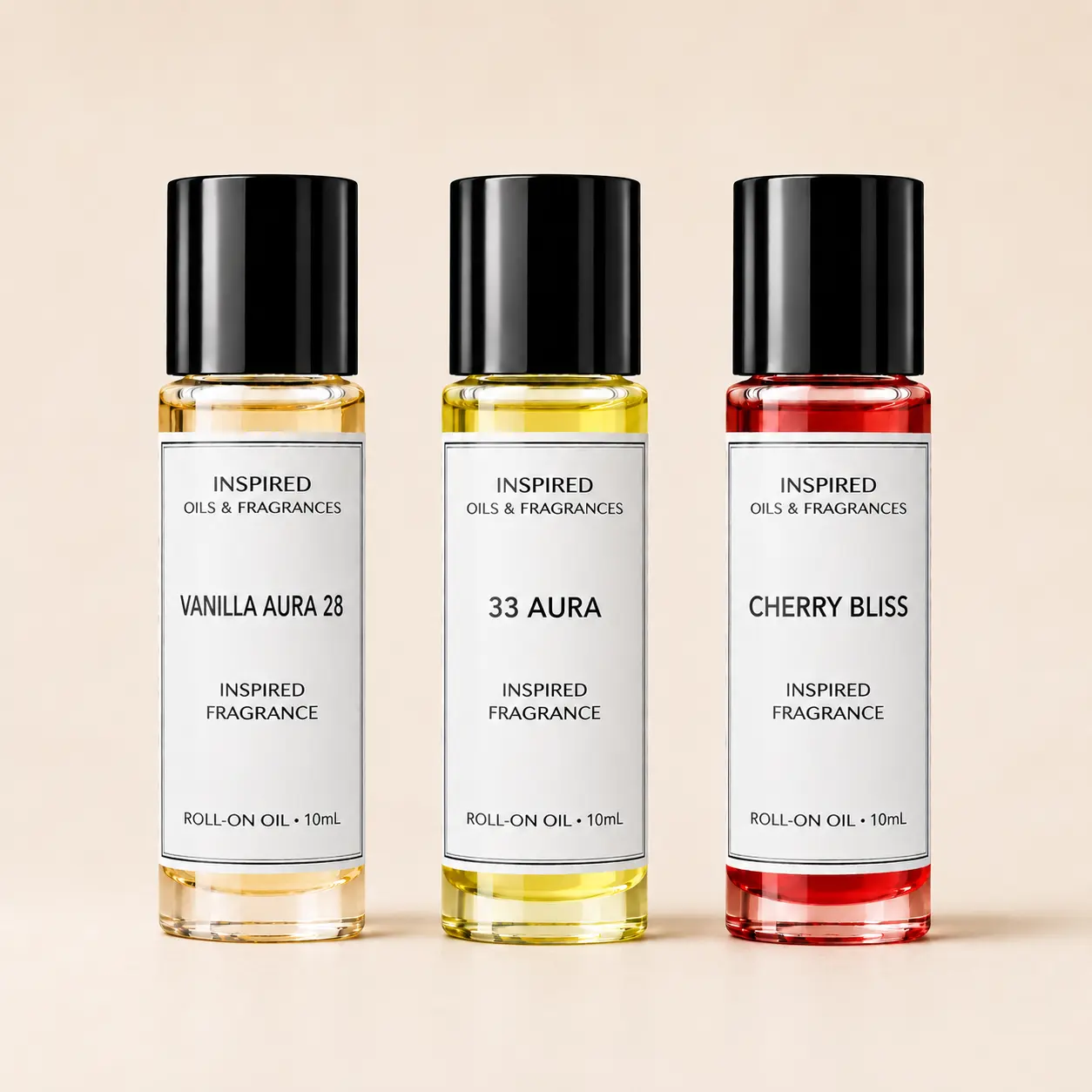 3 Piece Luxury Roll-On Oil Bundle 10mL | Vanilla Aura 28, 33 Aura & Cherry Bliss | Long Lasting Travel Perfume Set
