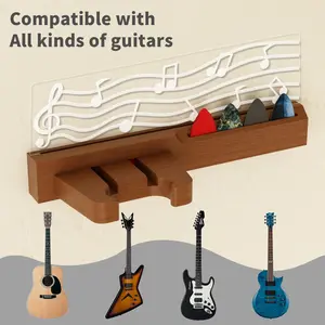 Pookie-Light Up Guitar Pick Holder - Electric Guitar Headstock Shaped Acrylic & Wooden USB Powered Display Case - Guitar Accessories Gift for Players/Men (Picks Storage Organizer),Christmas Gift New Year Gift