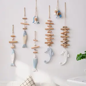 American Fish Hook Creative Home Decor, Mediterranean Style Wall Decoration, Wooden Clothes Hanger, Fishing Net Design, Unique Home Accessory