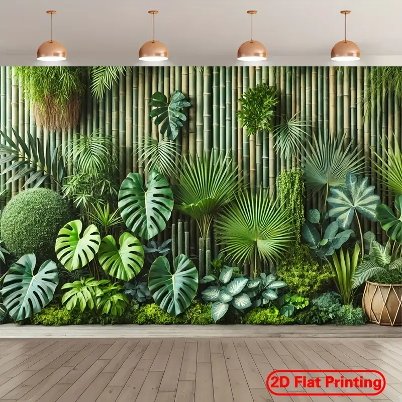 Bamboo Green Leaves Backdrop Tropical Bamboo Backdrop Nature Fence Background Cloth Garden Tapestry Wall Hanging Photography Background Polyester Fiber Wedding Birthday Party Mexico Carnival Event Decor Studio Prop Wall