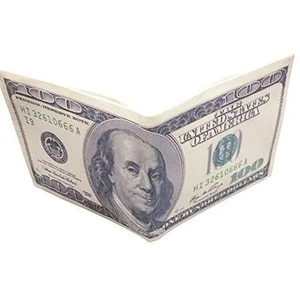 Franklin $100 Bill Cash-Shaped Men's Wallet - Green Microfiber, Durable, Foldable Bi-Fold Novelty Wallet by Homebay, Cash-Shaped Men's Wallets, Foldable Men's Wallets