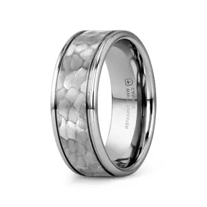 The Thornton Hammered Finish White Tungsten Carbide Raised Beveled Edge 8mm