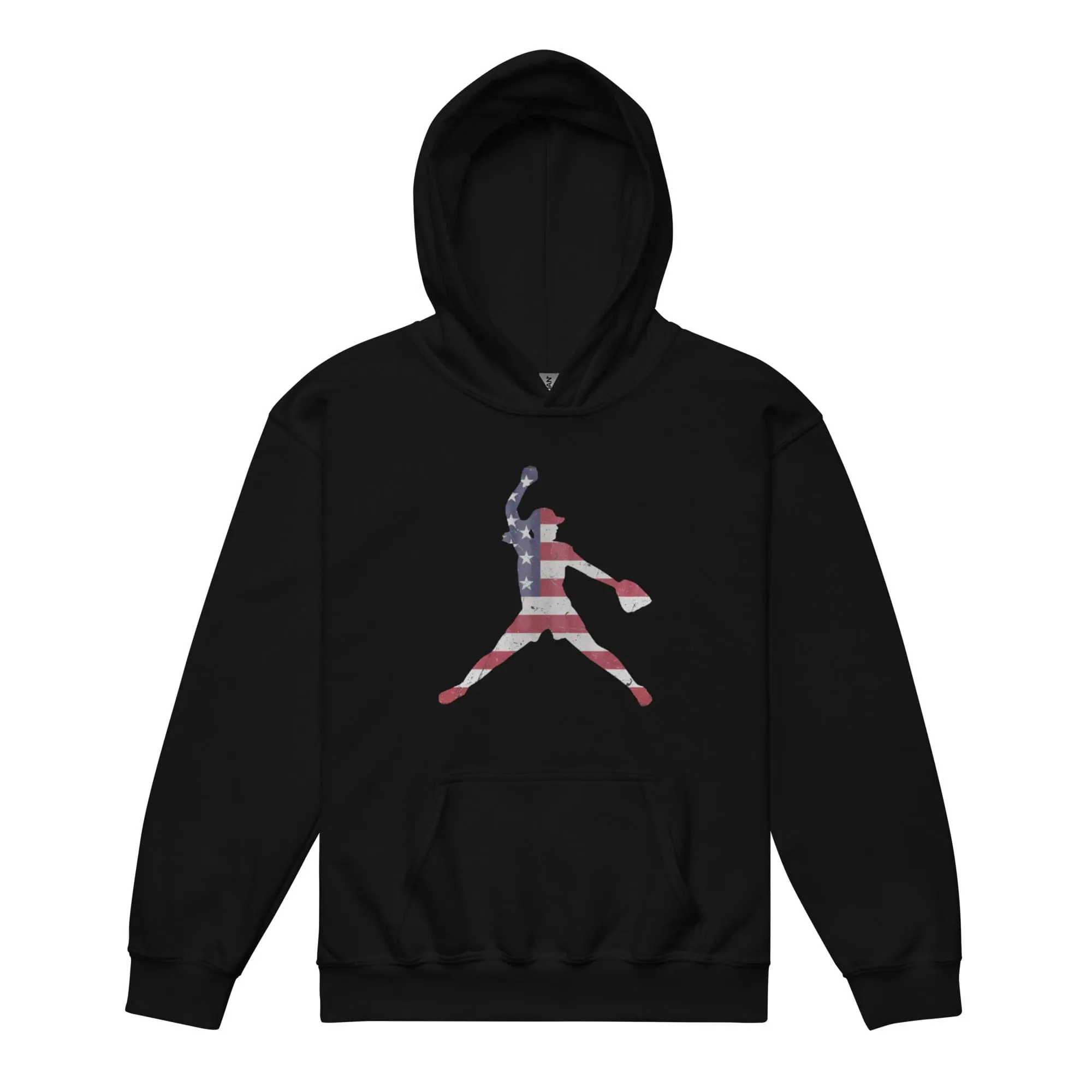 Women's Youth American Flag Softball Pitcher Hoodie, Casual Spandex-Yarn Fabric, With Pocket