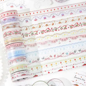 Delicate Lace Borders Washi Tape Set - 10 Pack of Paper Based with Frosted Overlay - 20 Meters Total Length