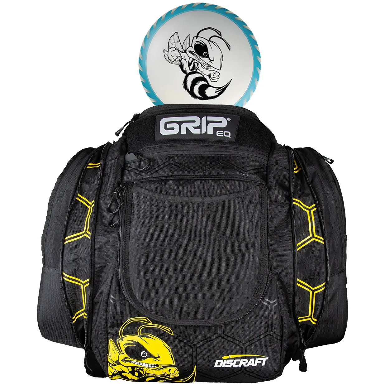 Discraft Buzzz Grip AX6 Disc Golf Bag with 4 Buzzz Logo Patches and Disc