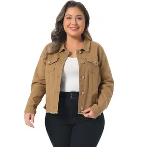 Women's Plus Size Classic Denim Long Sleeve with Pockets Fashion Jean Jackets - Agnes Orinda 4X Light Brown