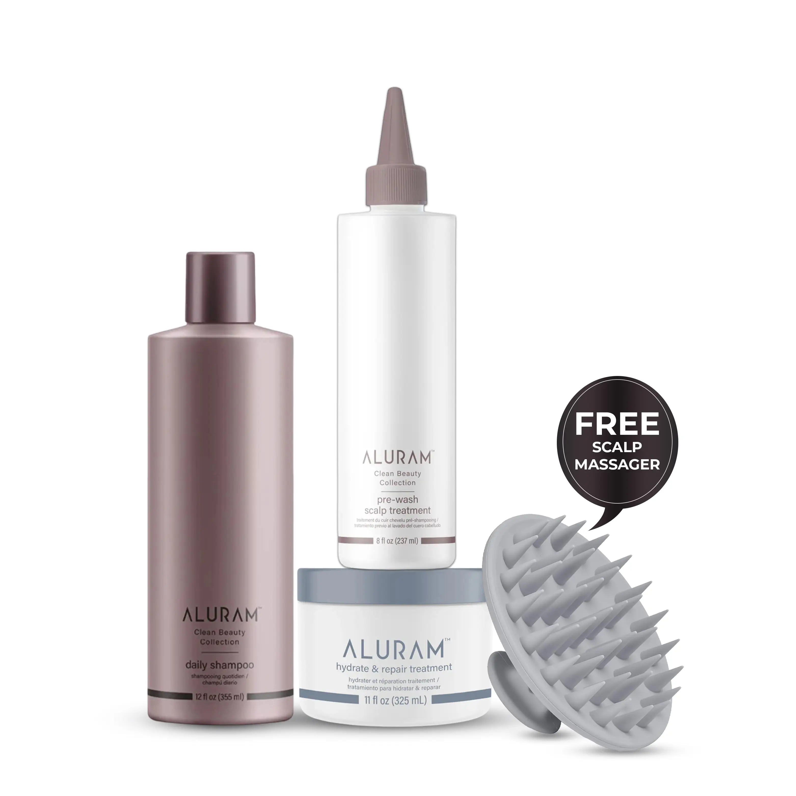 Pre-Wash Scalp Treatment Box Kit | Includes Prewash Scalp Treatment + Daily Shampoo + Hydrate & Repair Treatment + Scalp Massager - Frizz Control, Deeply Cleanses, Nourishes & Moisturizes - Daily Haircare for Dry Damaged Hair