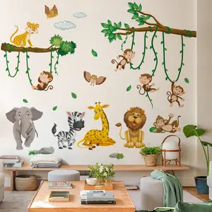 Cartoon Wildlife Decorative Wall Stickers, Window Decals for Early Education, Room Decor, Ornaments, Bedroom Living Room Decoration, No-Trace Adhesive