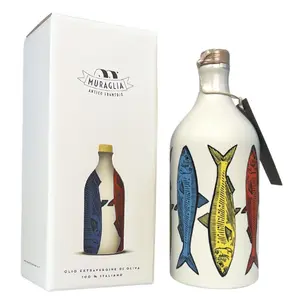 Antico Frantoio Muraglia, Premium Italian Extra Virgin Olive Oil, Pop Art Collection SARDINES, Collectible Handmade Ceramic Bottle 17 Fl.oz