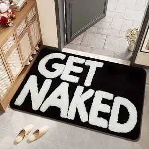 1pc Fun Bath Mat with Get Naked Text, Soft Plush and Durable Absorbent Design, Perfect for Bathroom, Living Room, Gift Idea, Bath Rug, Bathroom Drying Doormat