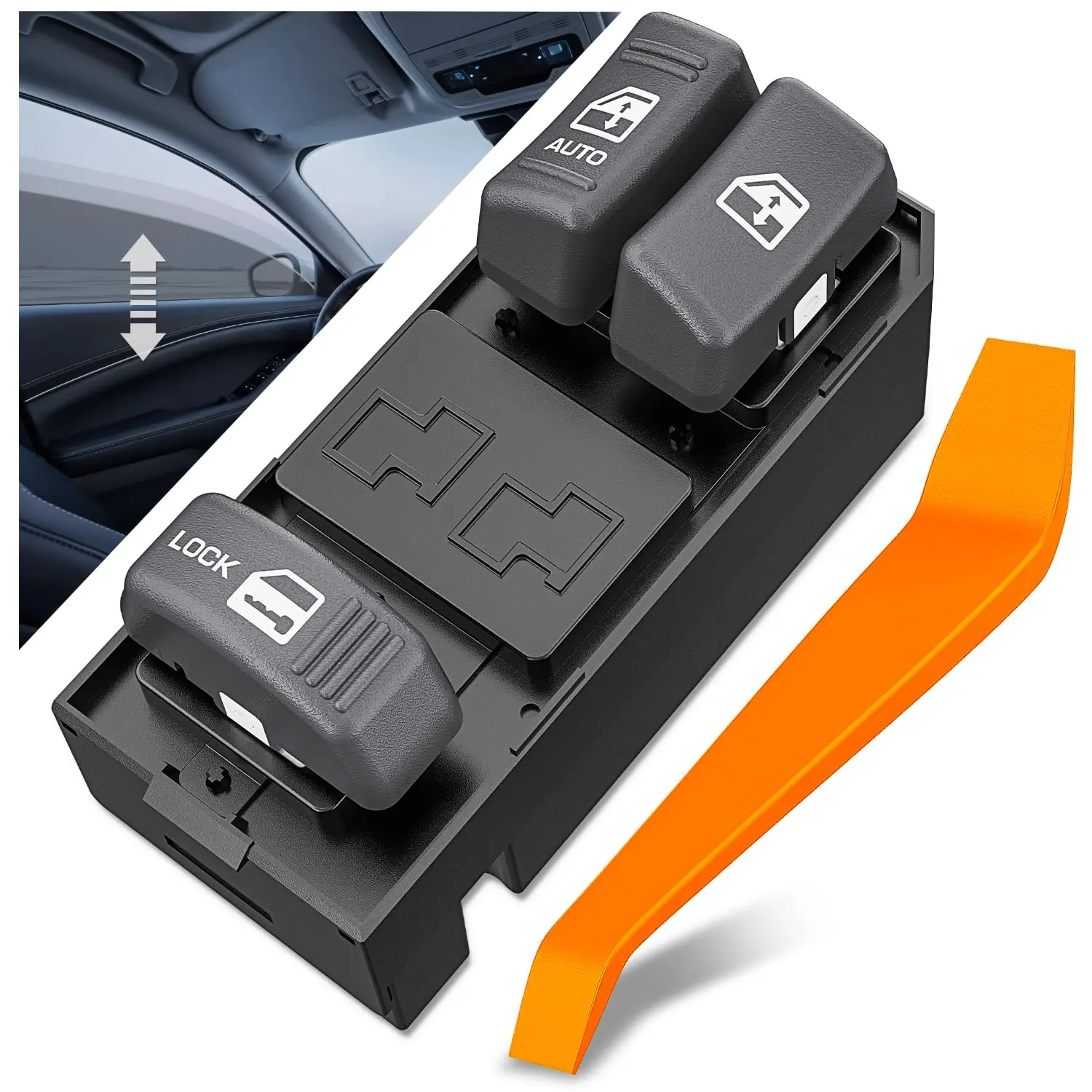 Nilight Sturdy Waterproof Power Window Switch - 1 Unit, 30,000 Cycles, 5 Pins + 8 Pins, 1 Switch Removal Tool - Compatible with 1995-2005 Chevrolet Blazer, C1500, S10, Silverado & 1995-2002 GMC C3500 Pickup, Jimmy, Sonoma, Yukon Replacement