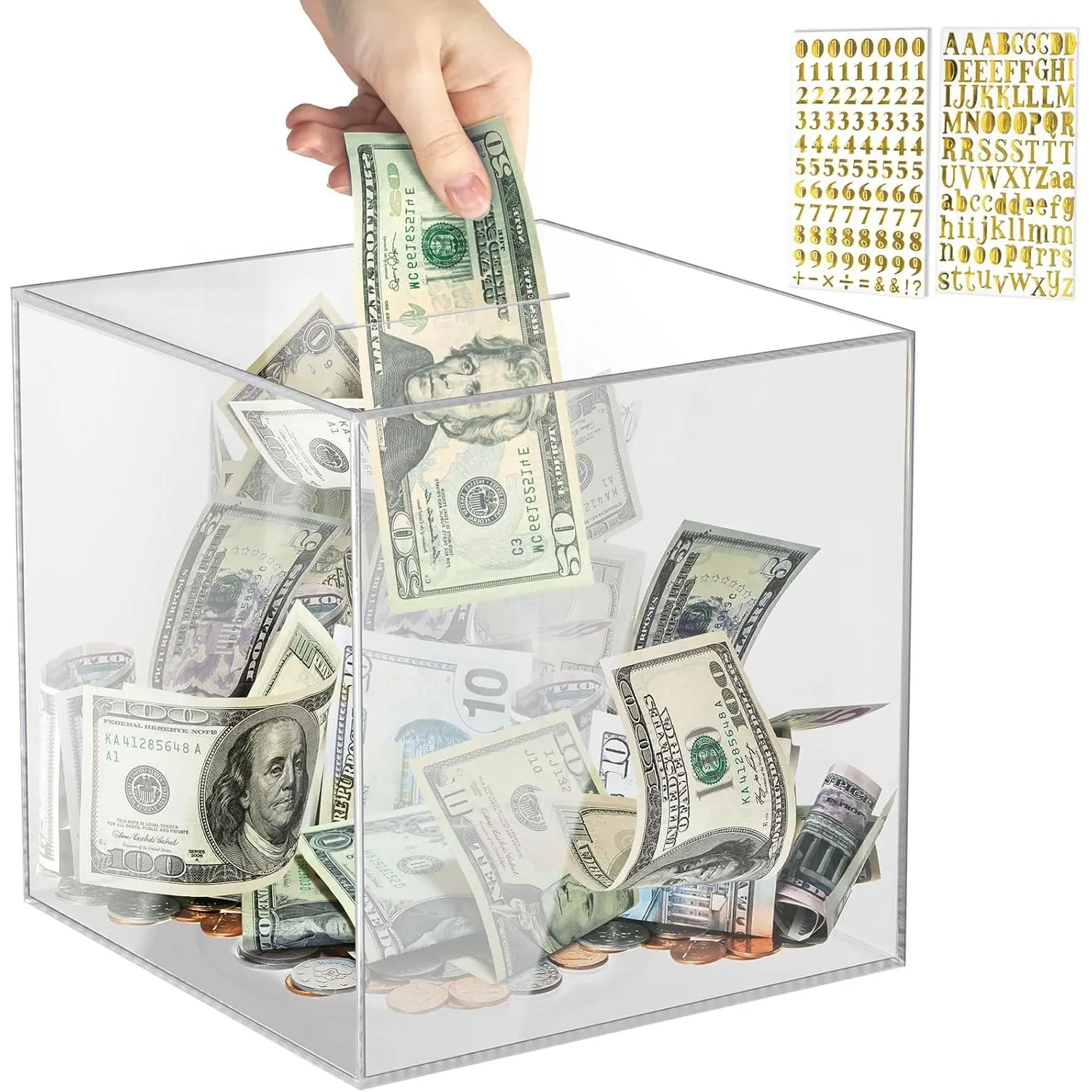 Piggy Bank for Adults Must Break to Open, Acrylic Clear Piggy Bank Money Saving Box for Cash Saving, Unopenable Adults Large Bank for Real Money Bank Coin Bank Change Jar (Clear, 12x12CM)