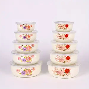 5Pcs enamel multi-functional sealed fruit and vegetable crisper set, portable lunch box, instant noodle bowl, refrigerator crisper storage bowl, food storage container, restaurant home kitchen, office school lunch, picnic camping