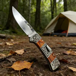 Men's daily carrying pocket knife, outdoor folding knife, 3.9-inch rear lock folding knife with pocket clip, Portable, mahogany handle, exquisite and unique folding knife, suitable as a unisex holiday gift, especially Father's Day and Valentine's Day gift