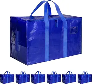 Simple Deluxe 2 Pack Extra Large Storage Bags with Lids, Reinforced Handles and Zippers, Heavy Duty Moving Storage Tote Bag, Space Saving Organizer Bags for Moving Travel Camping, Blue