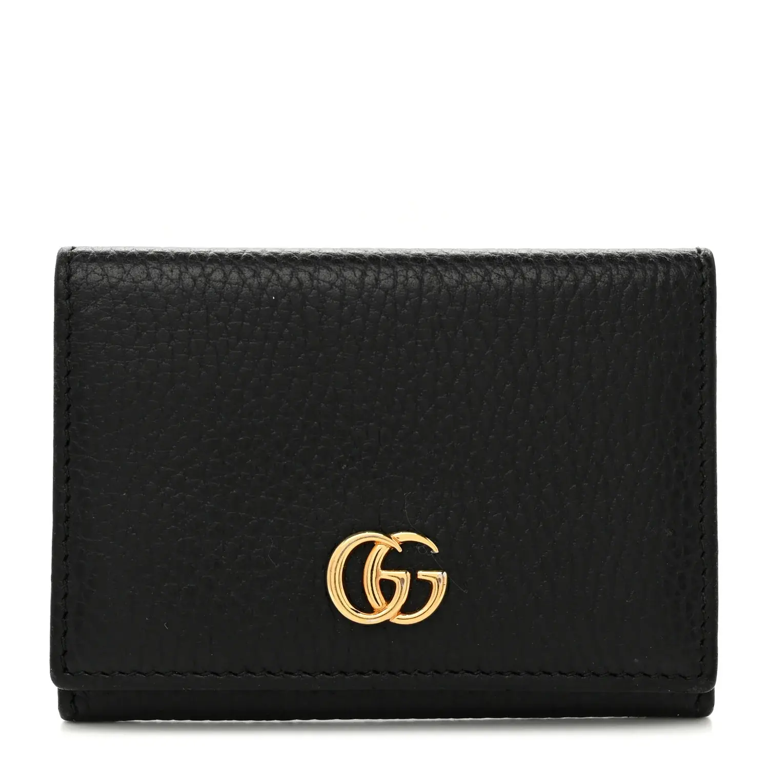 Pre-owned GUCCI Leather Small Leather Goods Pebbled Calfskin GG Marmont Card Case Black