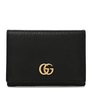 Pre-owned GUCCI Leather Small Leather Goods Pebbled Calfskin GG Marmont Card Case Black