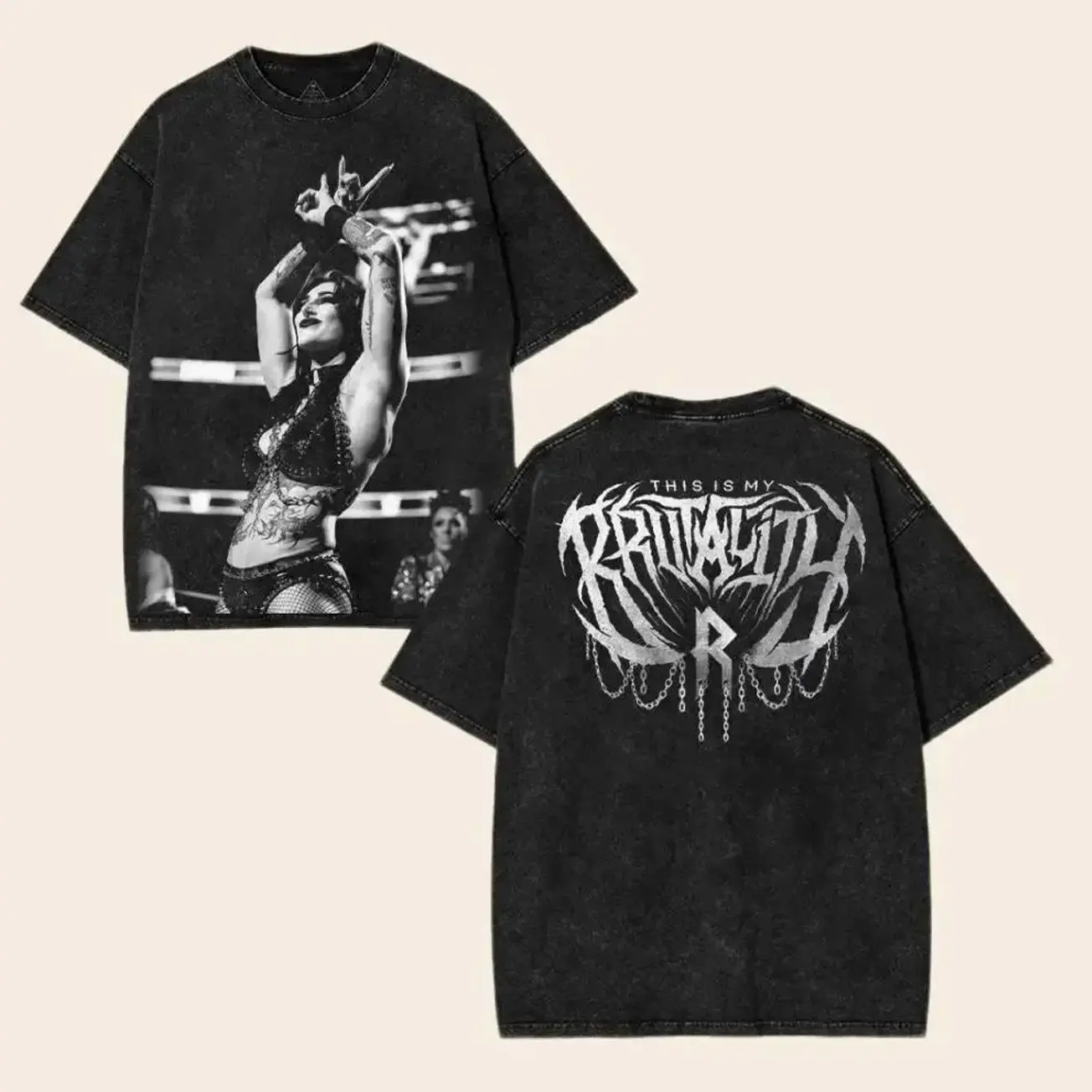 Rhea Ripley WWE Washed Oversized Unisex Cotton Graphic Tee – Vintage Wrestling Graphic T-Shirts for Streetwear Fans  Menswear wash unisex classic gift top Fabric Seamless casual shirt wwe fan