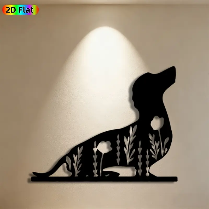1pc Floral Dachshund Metal Wall Art, Charming Floral Dachshund Statue Mural, Ideal Gift for Easter, Christmas, Pet & Garden Decor Enthusiasts, Weather-Resistant Metal Wall Decor , Perfect for Patio Wall & Garden Fence, Delightful Outdoor & Indoor Decor
