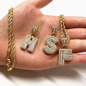 【Gift for Girlfriend】CZ Diamond Letter Necklace for Men and Women, Hip Hop Initial Letter Pedant Necklace for Women