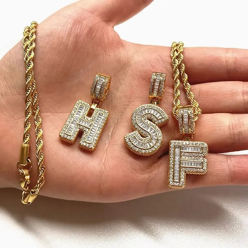 【Gift for Girlfriend】CZ Diamond Letter Necklace for Men and Women, Hip Hop Initial Letter Pedant Necklace for Women