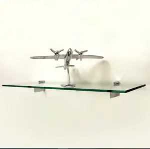 8" X 48" Raven Floating Glass Shelves - 2 Brackets Included with Each Shelf - Brushed Steel