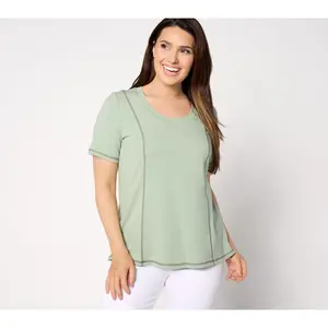 QVC Female Fitted Fiber Sport Savvy Contrast-Stitch Short-Sleeve Scoopneck Top, Gym Clothing for Sports & Outdoor Activities