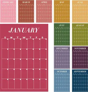 12 Pcs Rainbow Undated Calendar 16‘'x 12‘' Large Erasable Wall Calendar Dry Ease Reusable Planning Colorful Yearly Rainbow Blank Planner for Office Home Educational Study Room Back to First Day