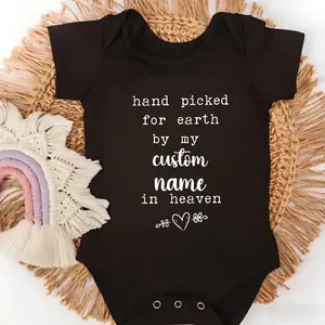 Premium Cotton Baby Bodysuit Hand Picked For Earth By My Custom Name In Heaven Print 100% Pure Cotton Non-Irritating Snap Closure Breathable Stretchy Perfect For Gifting & Everyday