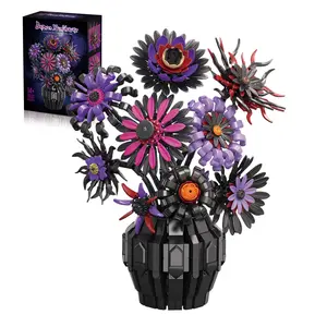 Dark Sunflowers Building Set with Vase, Gothic Purple Van Gogh Sunflower for Home Decor, Compatible with Lego Sunflower Botanicals Collection, 1183 PCS