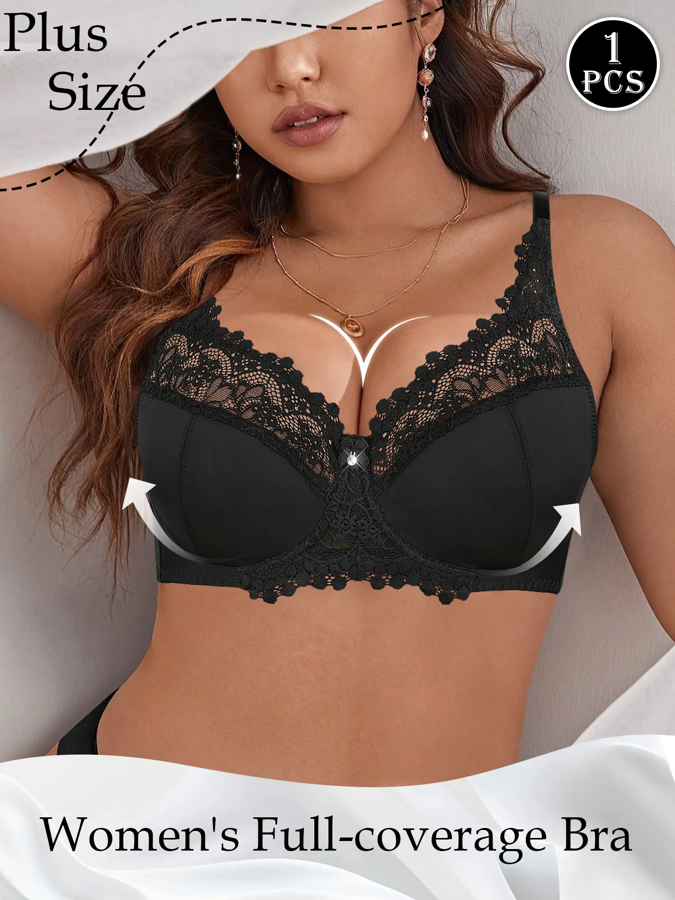 Women's Plus Size Full Coverage Lace Push Up Underwire Elegant Bra for Summer Outfits, Adjustable Straps, U-Back, Anti-Sag, Side Lift Support, Soft Comfortable Breathable, Everyday Holiday, SummerWins, DealsForYouDays