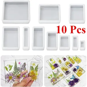 10 Pcs Upgraded 10 Sizes Epoxy Resin Molds Silicone Kit, Square Rectangle Silicone Molds for Resin, Soap, Candles, Specimen, Dried Flower
