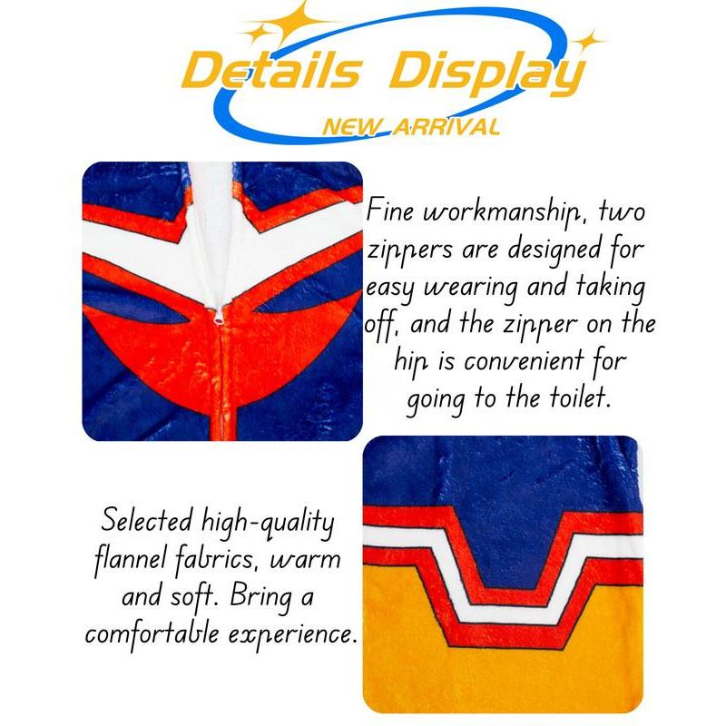 MHA Cosplay Costume, All Might Cosplay Costume Onesie, Anime Izuku Midoriya Teacher Flannel Pajamas for Halloween MHA Cosplay Costume, All Might Cosplay Costume Onesie, Anime Izuku Midoriya Teacher Flannel Pajamas for Halloween