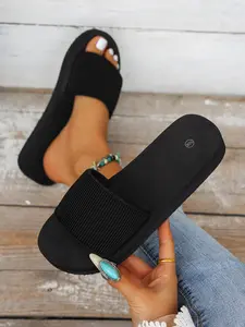 Women's Spring Summer Fashion Solid Color Round Toe Thick Sole Slippers, Casual Indoor Outdoor Commute Vacation Cool Sandals Slide Sandal