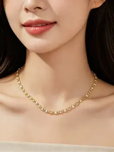 14K Gold Plated Flat Chain Necklace for Women - Versatile, Elegant Daily Jewelry
