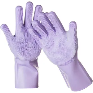1 Pair of Pet Grooming Gloves: Soft and Gentle Silicone Dog Washing Gloves - Bath Brush Gloves for Grooming, Hair Removal, and Massage Suitable for Dogs/Cats/Horses, Purple