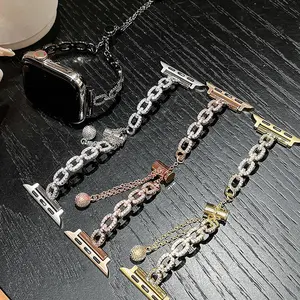 Fashionable Watch Band for Apple Watch, Rhinestone Decor Watch Band with Watch Charm, Smart Watch Accessories for Women & Men